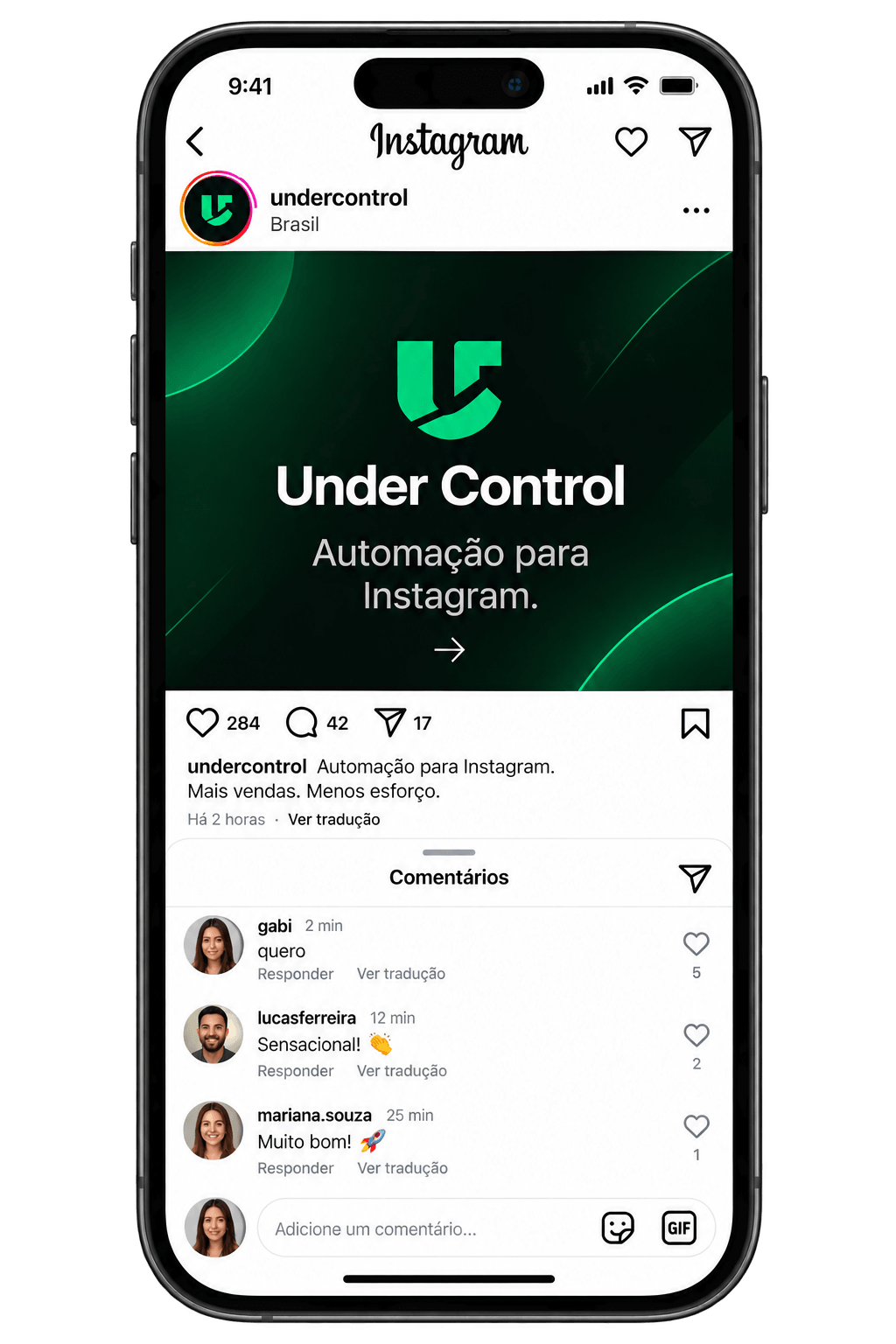 Publicação aberta no Instagram com a lista de comentários; o primeiro deles é a palavra “quero”.